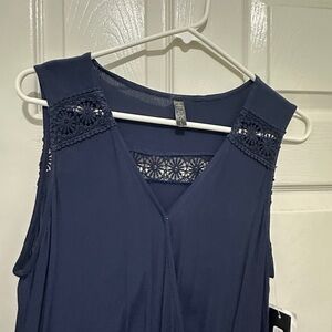 Navy Sleeveless Top with Lace Detail